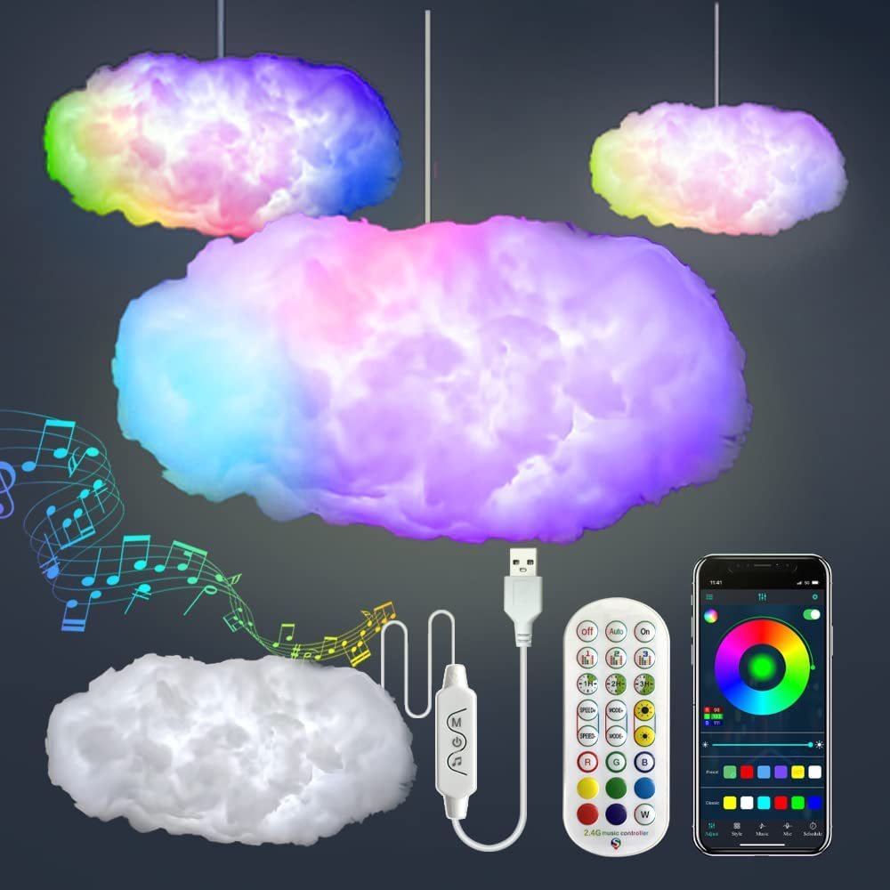 3D RGBIC Cloud Light - USB Powered with APP Control, Music Synchronization, and Lightning Simulation for Bedroom Ambiance - ThingsThatMakeSense