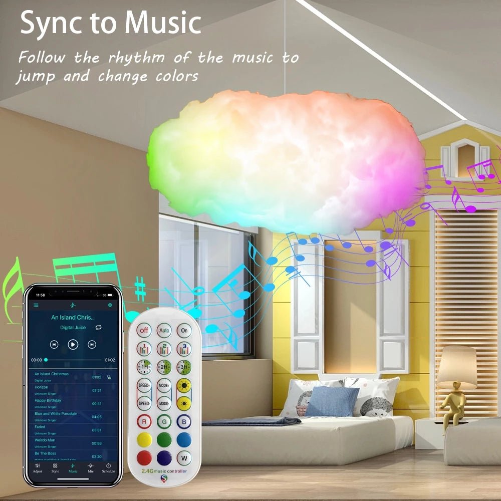 3D RGBIC Cloud Light - USB Powered with APP Control, Music Synchronization, and Lightning Simulation for Bedroom Ambiance - ThingsThatMakeSense