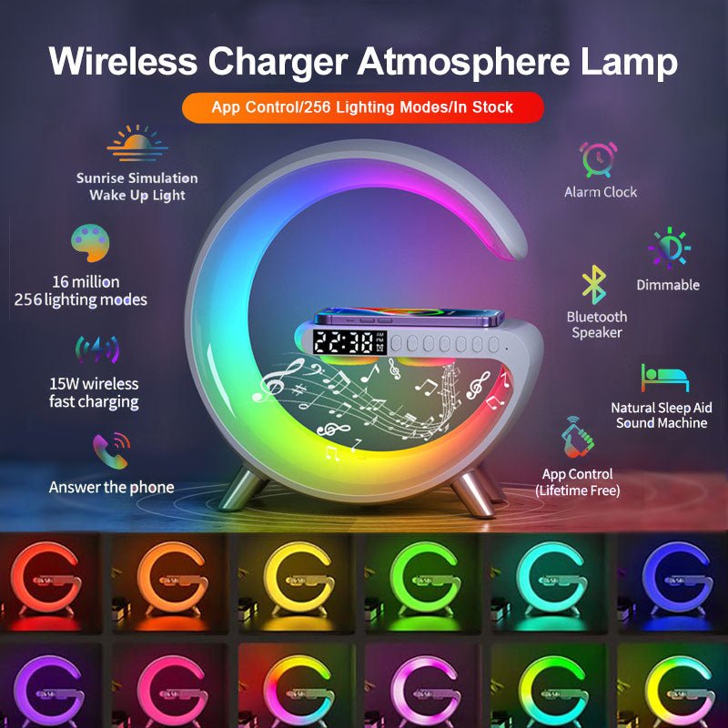 G-Shaped LED Lamp Speaker with Wireless Charger and App Control - ThingsThatMakeSense