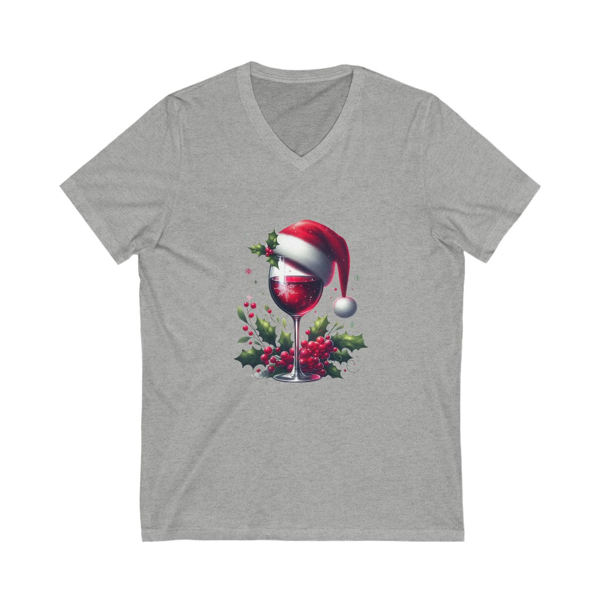 Wine Glass Santa Hat V - Neck T-Shirt - ThingsThatMakeSense