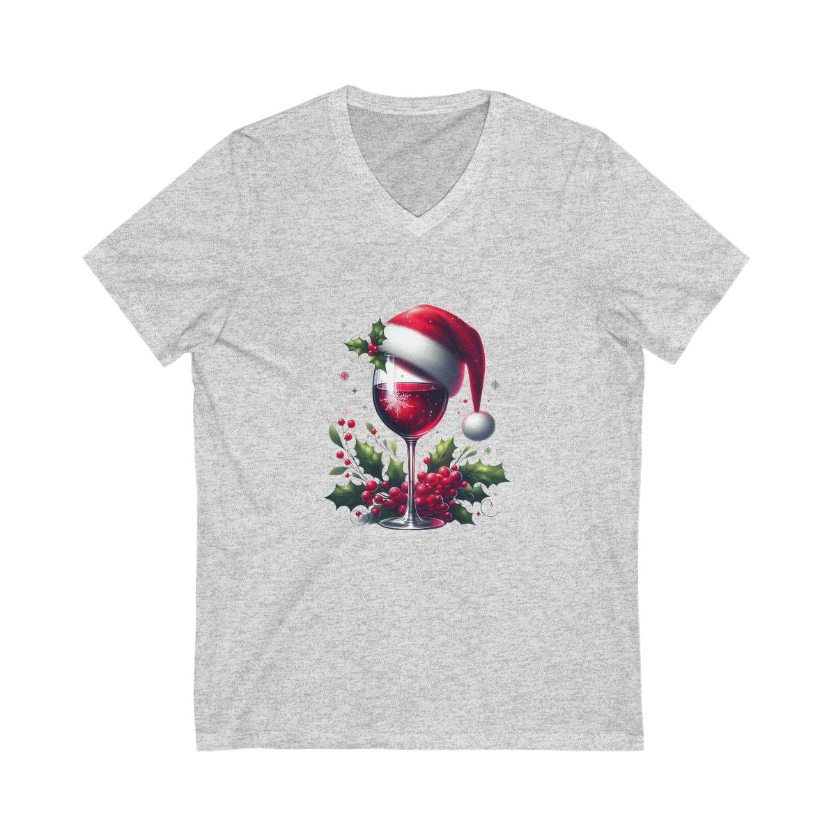 Wine Glass Santa Hat V - Neck T-Shirt - ThingsThatMakeSense