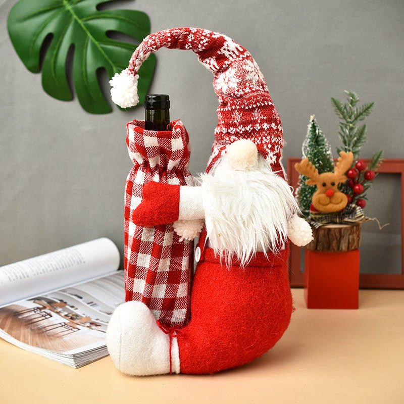 Holiday Christmas Gnome Wine Bottle Bag | Wine Bottle Holder | Gift Bag - ThingsThatMakeSense