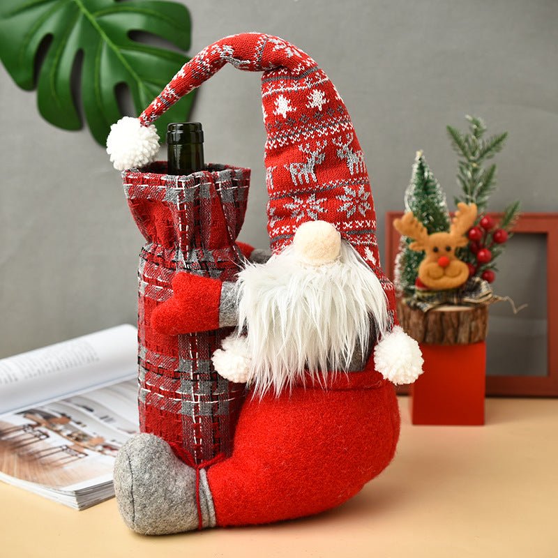 Holiday Christmas Gnome Wine Bottle Bag | Wine Bottle Holder | Gift Bag - ThingsThatMakeSense