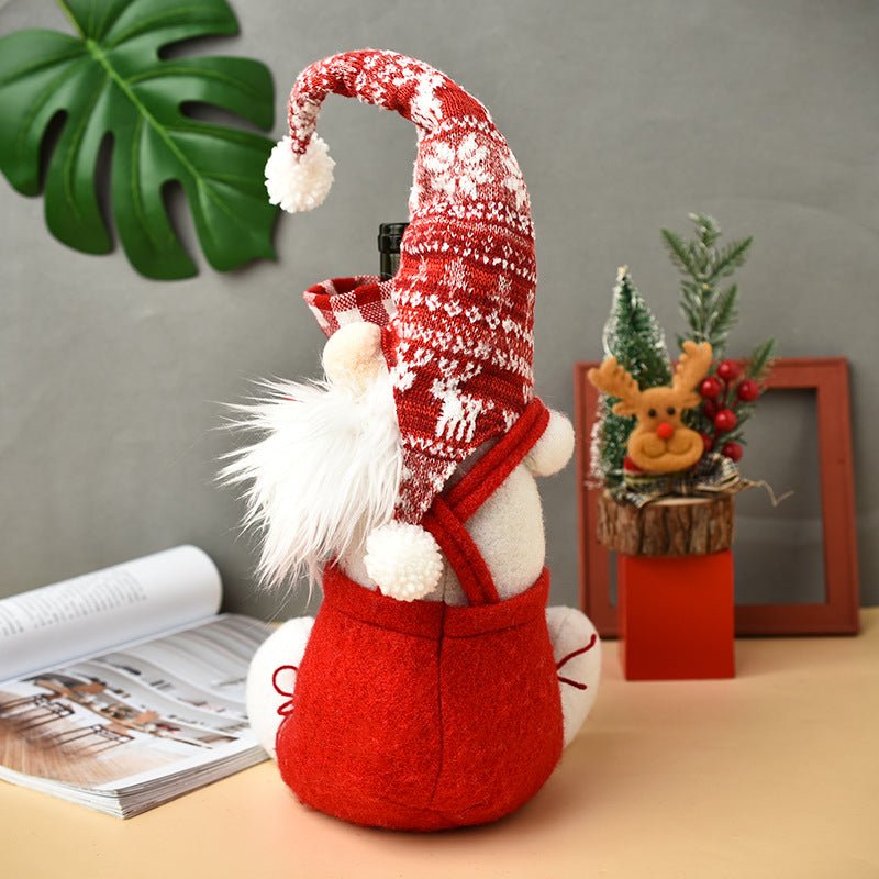 Holiday Christmas Gnome Wine Bottle Bag | Wine Bottle Holder | Gift Bag - ThingsThatMakeSense