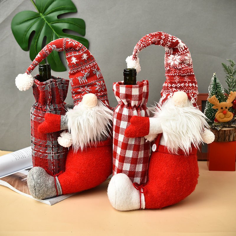 Holiday Christmas Gnome Wine Bottle Bag | Wine Bottle Holder | Gift Bag - ThingsThatMakeSense